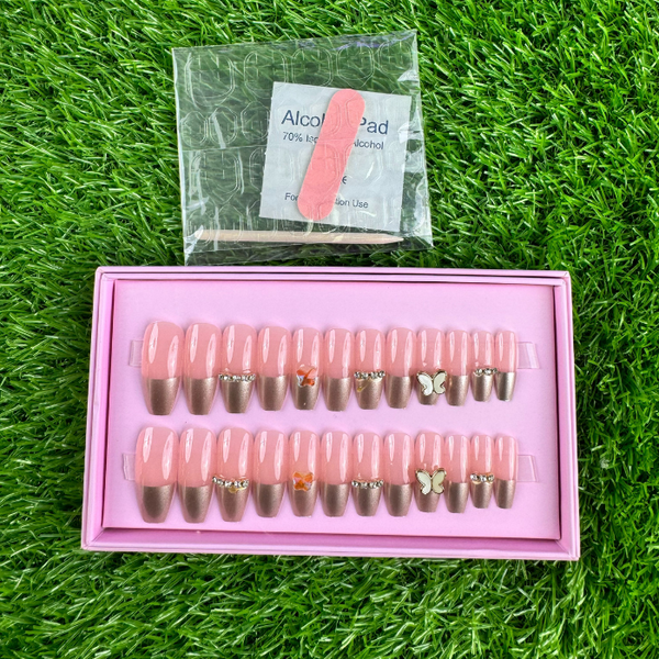 24 Pcs Blush Butterfly Nails (with Glue )