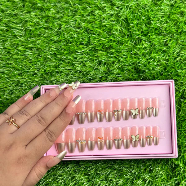 24 Pcs Blush Butterfly Nails (with Glue )